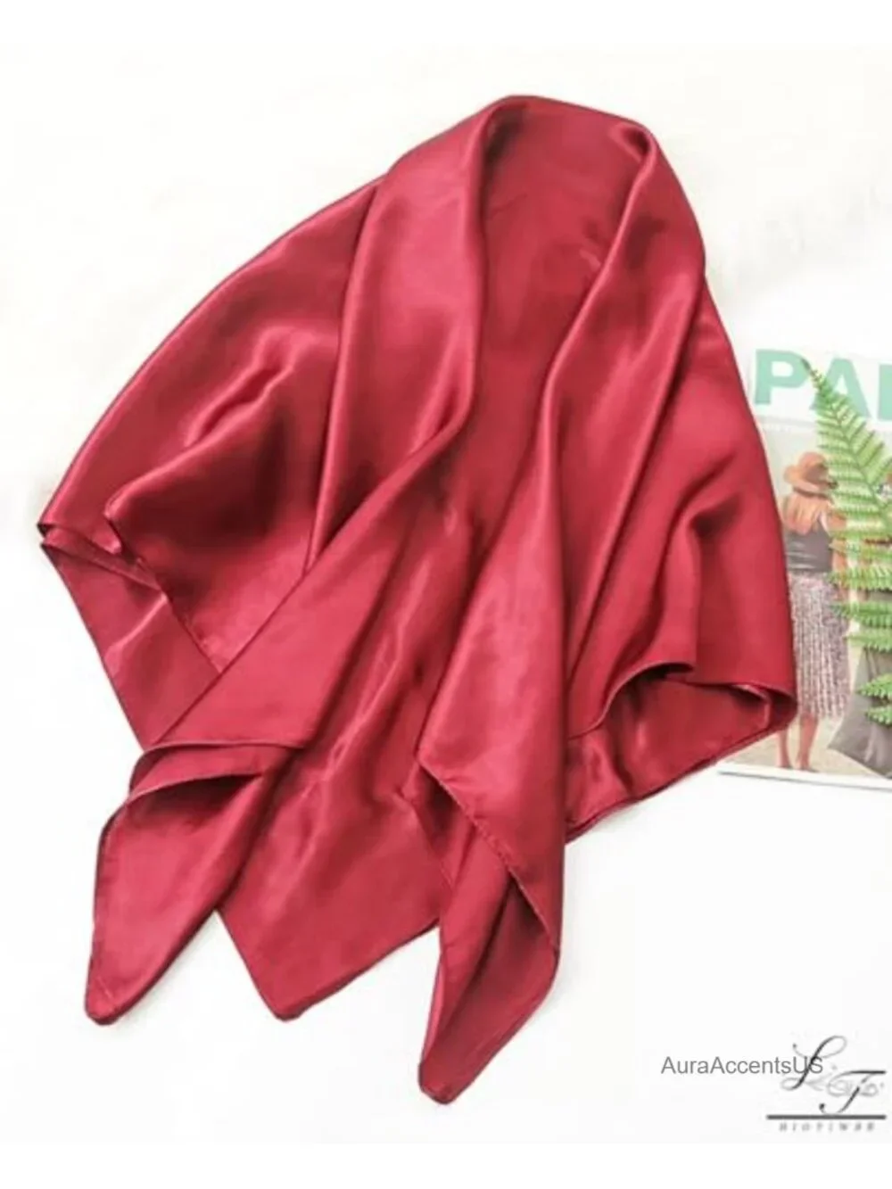 Satin Square Scarf Solid Color Emulation Silk Handkerchief Hair Ribbon Headband